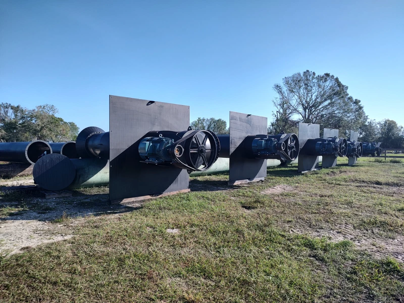 a row of rebuilt axial flow pumps
